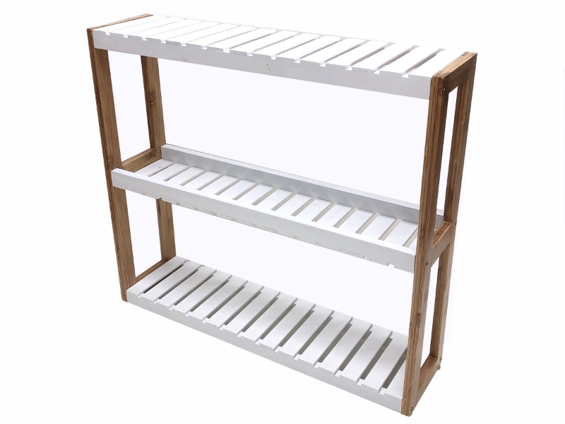Handcrafted Two-Tone Bamboo Wall Shelf - KD Flat Pack 3-Tier Organizer